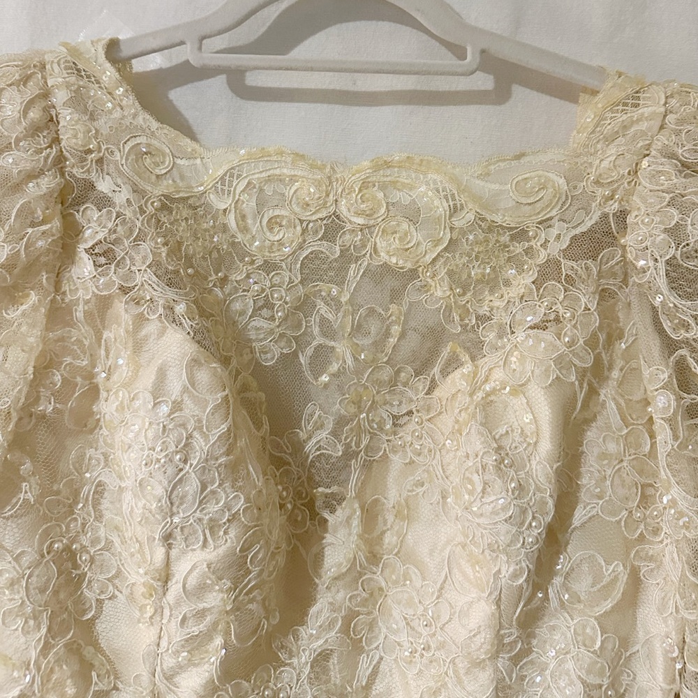 Vintage Jim Hjelm “A Private Collection” NY Beaded Lace Dress 1980 Couture Ivory - Picture 4 of 12